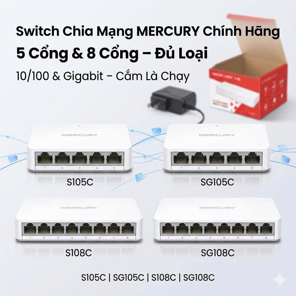 Bộ chia mạng Mercury - Switch Mercury 5 port & 8 port - 10/100/1000Mbps Gigabit