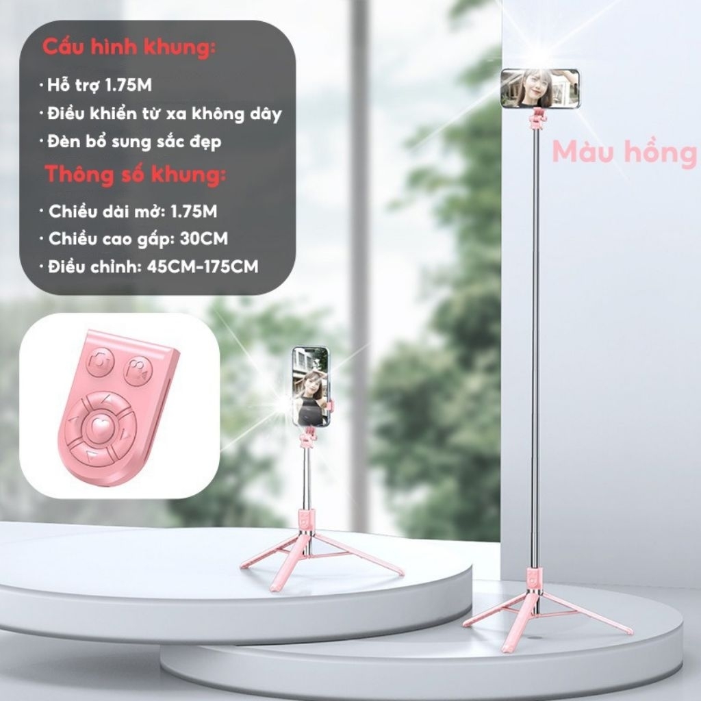 Gậy chụp hình 3 chân selfie tripod R1L không đèn/ R1S-L có đèn, cao 1 mét 750, remote điều khiển từ 