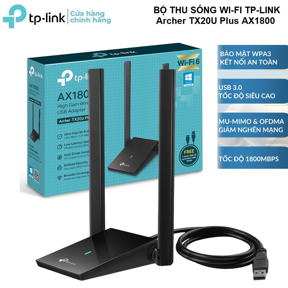 Bộ Thu Sóng WiFi 6 USB Tplink Archer TX20U Plus AX1800 WiFi 6 Băng Tần Kép AX1800