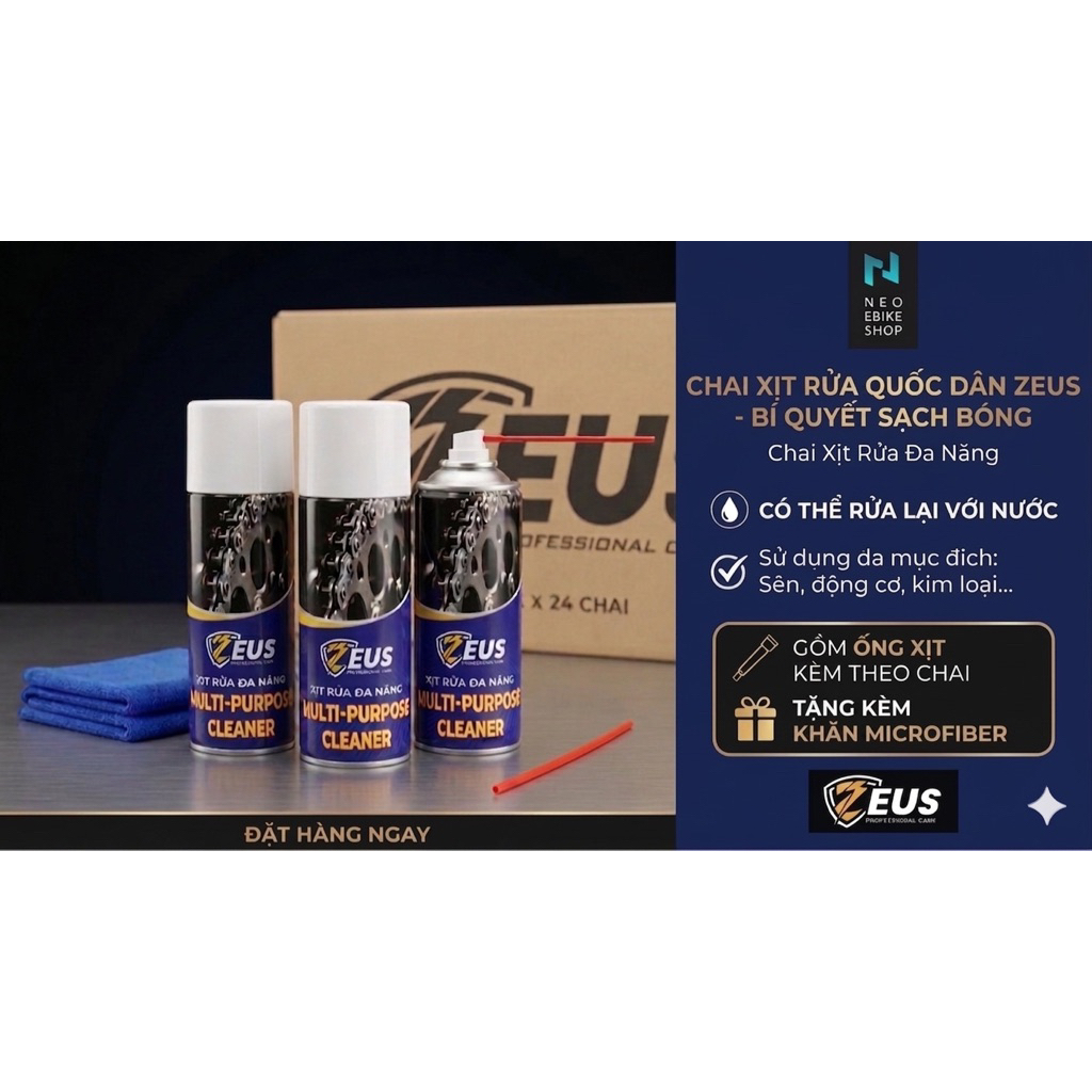 Combo Dưỡng sên Zeus Chain Lube 400ml, Rửa sên Zeus Chain Cleaner 400ml