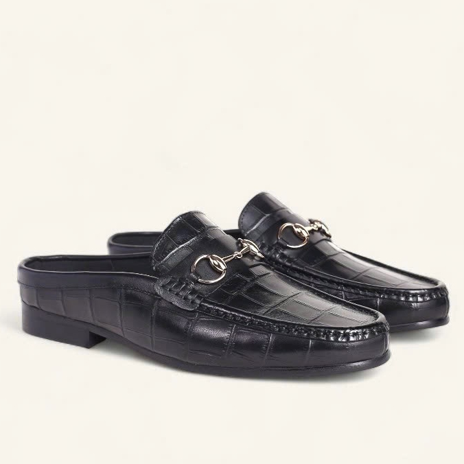 MOROCA | Sục nam size 38-42 Giày sục Mules da bò đai ngang khuy đế gỗ sồi cao cấp lịch lãm 1821-2