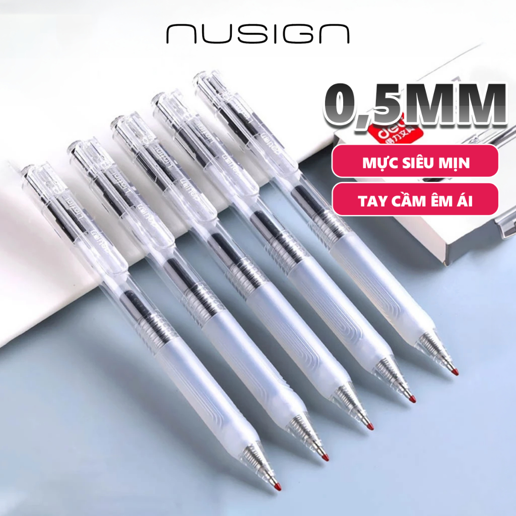 [CAO CẤP] Bút Bi Nước Deli Viết Gel Bấm A575 Ngòi 0.5mm Mực Xanh Đen Đỏ Trơn Tru Học Sinh Văn Phòng