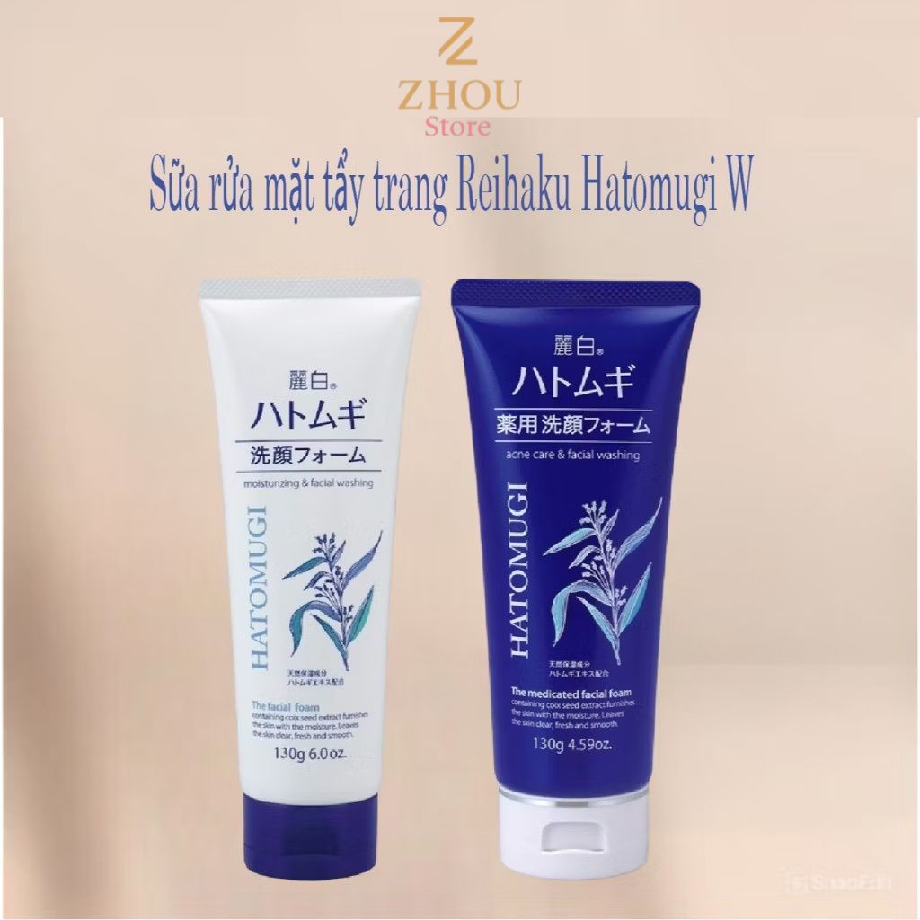 Bộ đôi sữa rửa mặt (srm) Ý dĩ HATOMUGI xanh - trắng 130g (có tách lẻ)