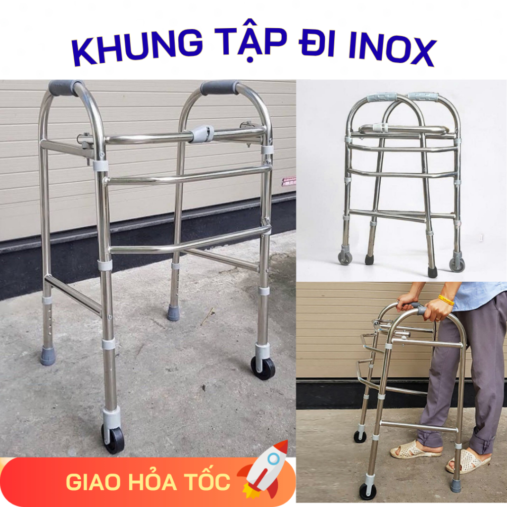 Khung tập đi inox, khung chữ U, khung tập đi cho người già