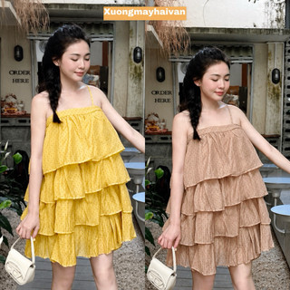 HV - Váy Đầm Nữ Dáng Xoè Hai Dây 4 Tầng Chất Đũi Tơ