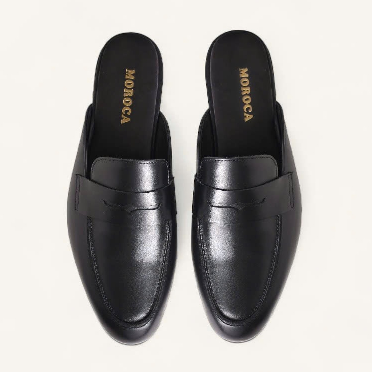 MOROCA | Sục nam size 38-42 Giày sục Mules da bò đai ngang trẻ trung đế gỗ sồi hiện đại 2027-2