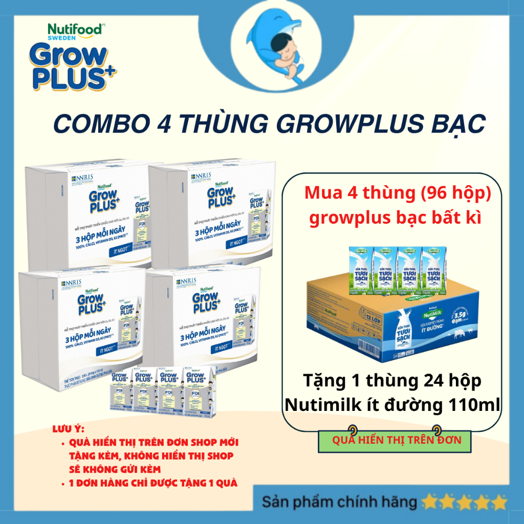 [Combo 4 thùng bạc ] Sữa Bột Pha Sẵn Nutifood Sweden Grow plus+ Cao lớn vượt trội 110ml/180ml MECAHE