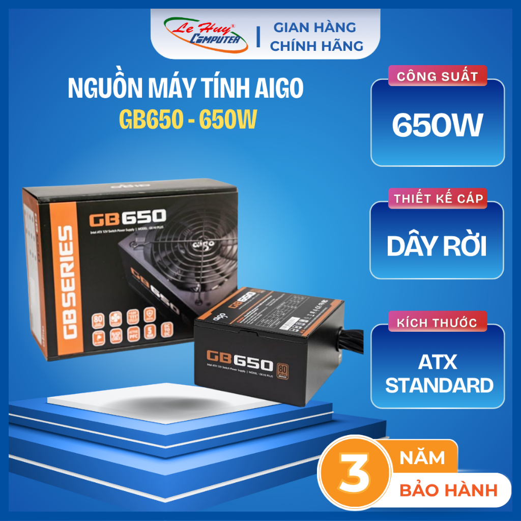 Nguồn PC AIGO GB650 - 650W (80 Plus Bronze/Màu Đen) - Hàng Chính Hãng