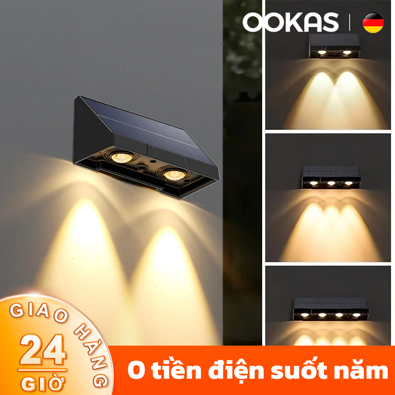 OOKAS Đèn tường năng lượng mặt trời,chống nước, Đèn tường sân vườn,Có bốn kiểu để lựa chọn