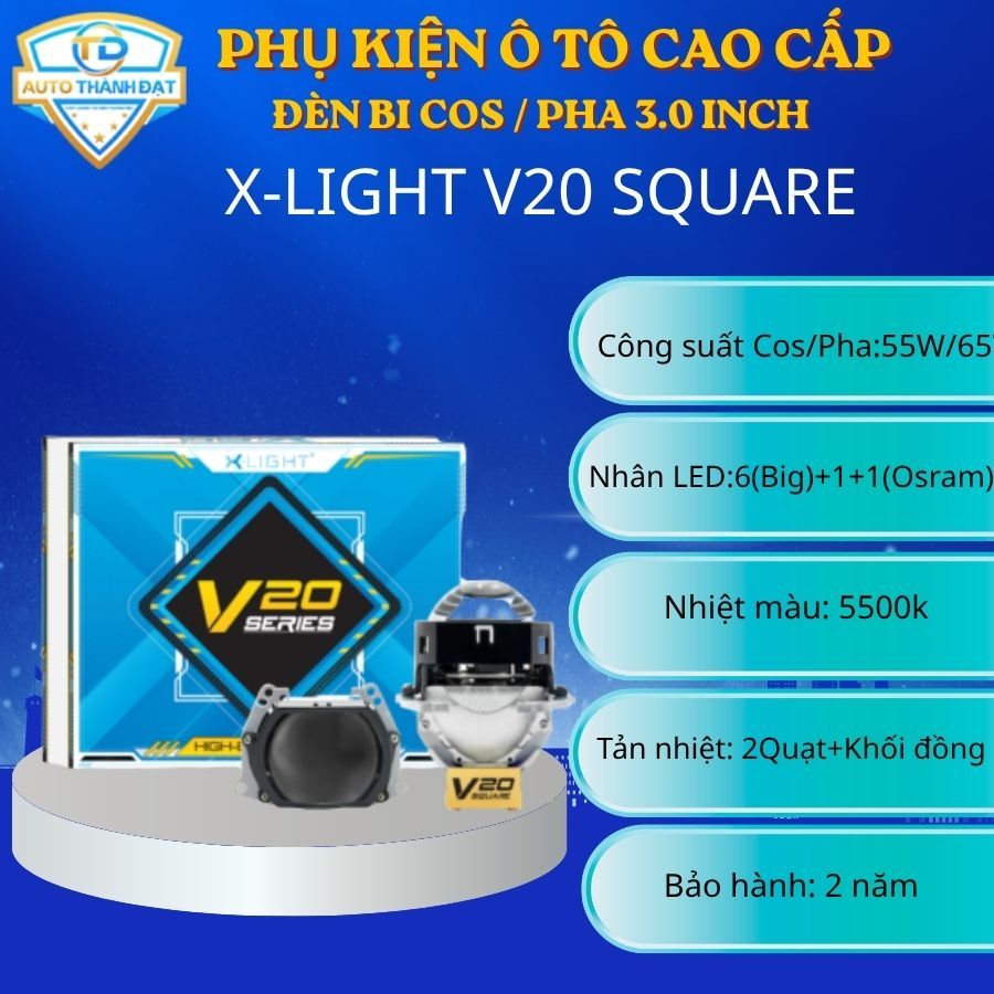 Bi LED X-Light V20 Square lens vuông lắp cho xe chóa đèn hẹp - Bảo hành 2 năm chính hãng X-Light Việ