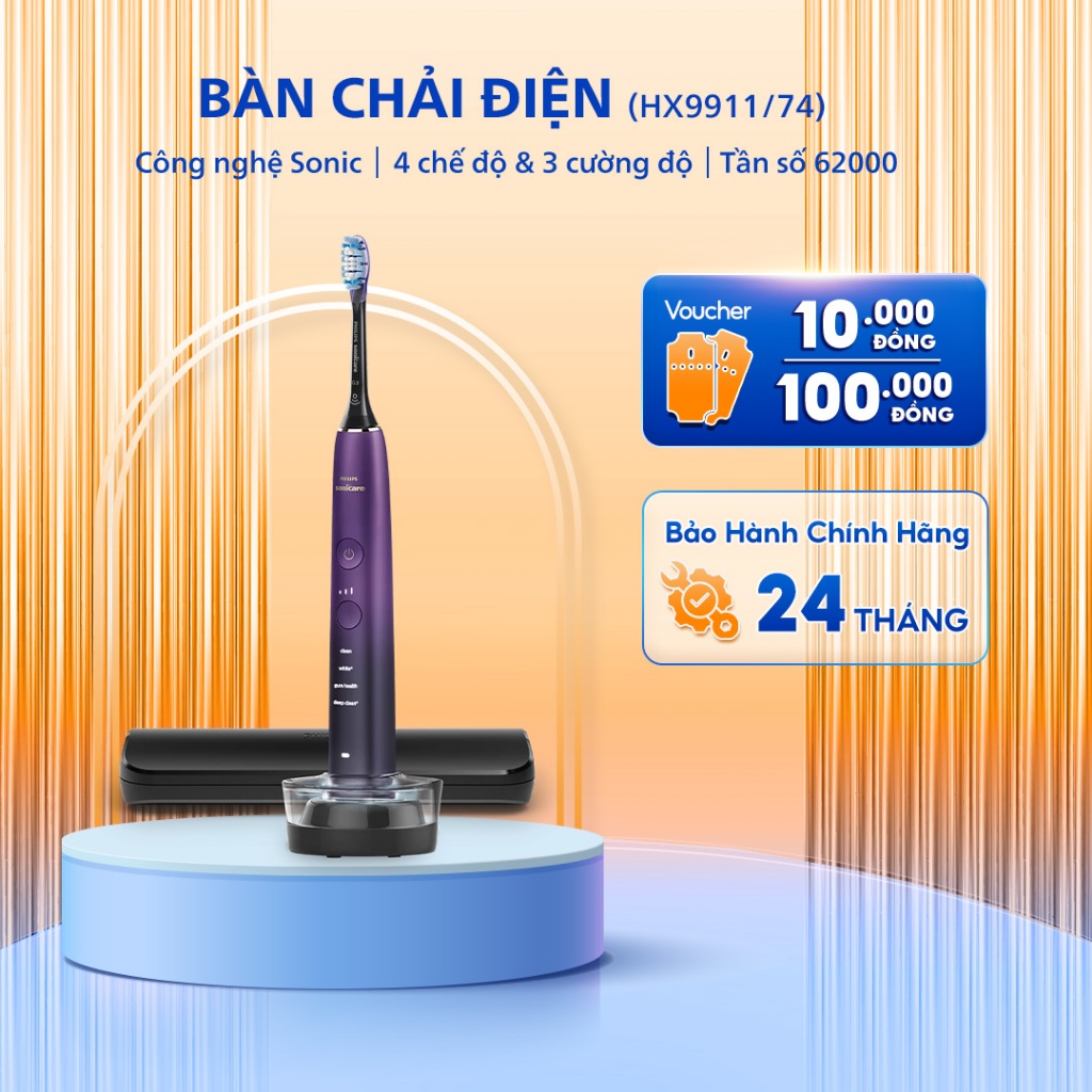 Bàn Chải Điện PHILIPS Sonicare DiamondClean HX9911/74 - Công Nghệ Sóng Âm - Bảo Hành 24 Tháng
