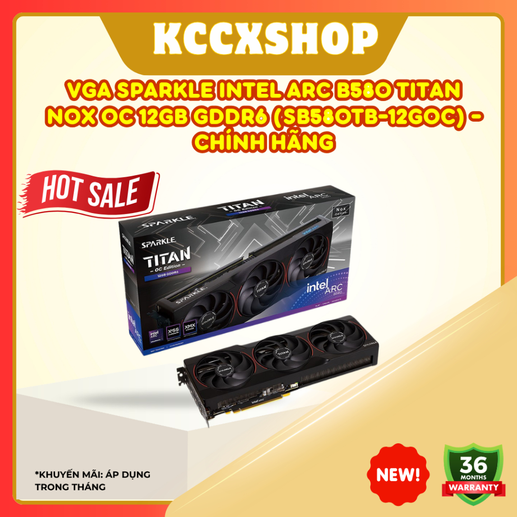 VGA Sparkle Intel Arc B580 TITAN Nox OC 12GB GDDR6 (SB580TB-12GOC) - chơi game, đồ họa mượt mà, chín