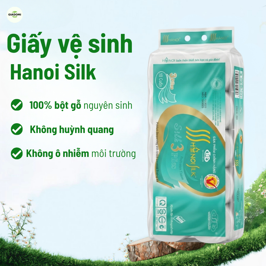 [ Loại 2 ] Giấy Vệ Sinh Hanoi Silk 3 Lớp Xanh Dương Không Lõi - Chất Liệu Bột Gỗ Tan Nhanh Chống Tắc