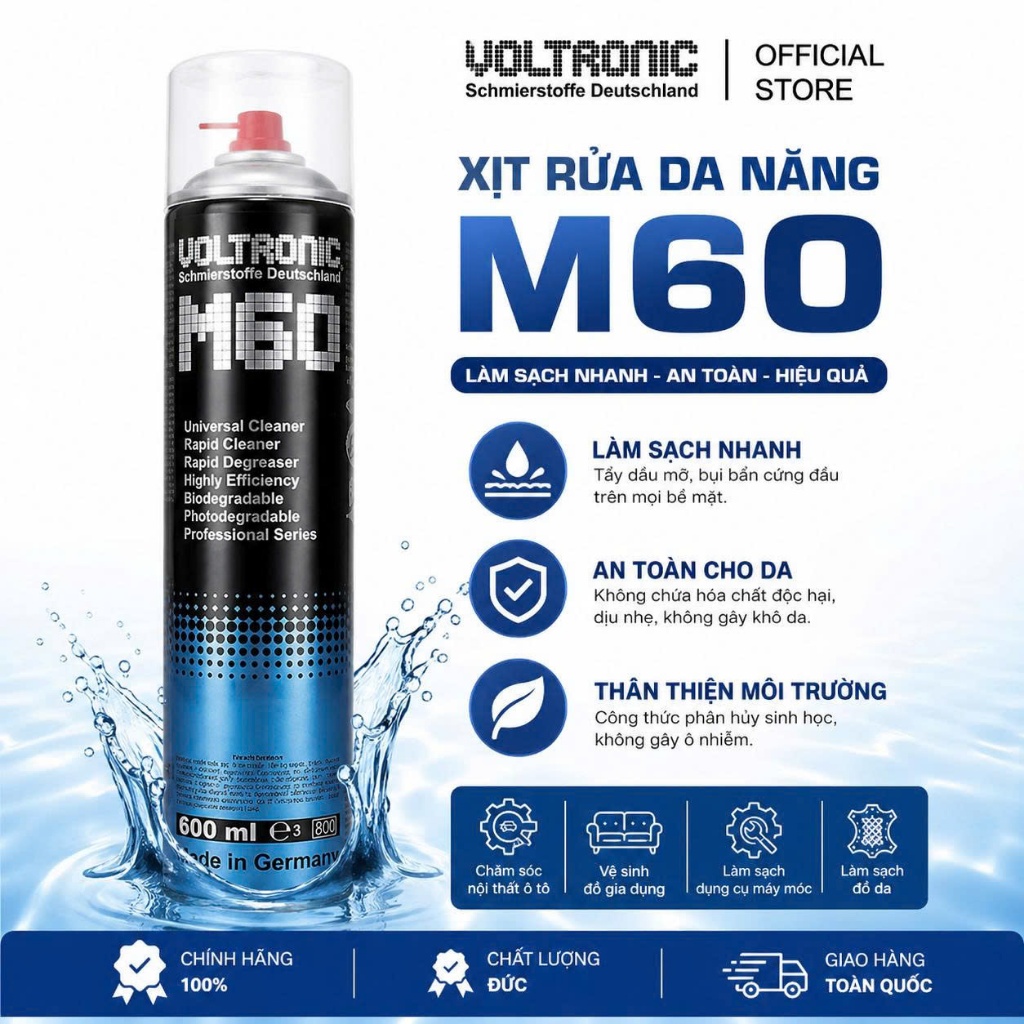 Dung dịch tẩy rửa dầu mỡ, vệ sinh thắng đĩa đa năng Voltronic M60 600ML- Sản xuất tại Đức