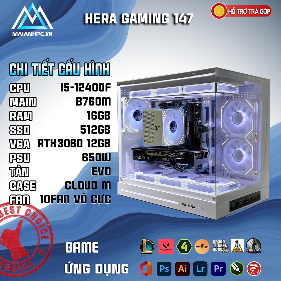 PC HERA GAMING 147 (I5-12400F/ RAM 16GB/ SSD 512GB / VGA 3060 12GB) BG30024234