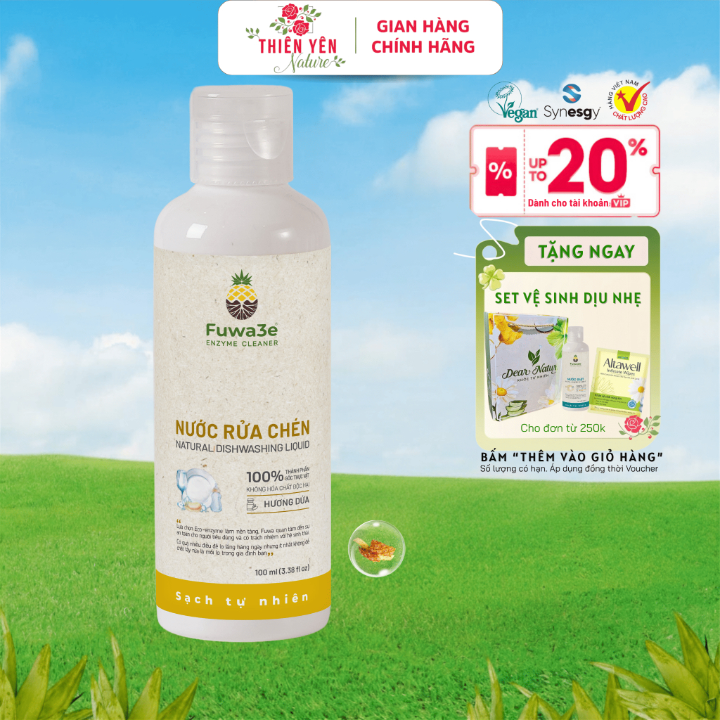 Nước rửa bình sữa/ rửa chén sinh học Fuwa3e hương dứa size mini 100ml không hóa chất độc hại, bảo vệ da tay