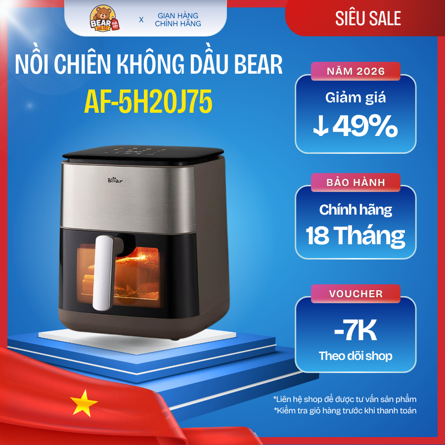 Nồi chiên không dầu Bear 6L AF-5H20J75 - Bear Giá Tốt - Bảo hành 18 tháng & sử dụng 30 ngày đầu có l