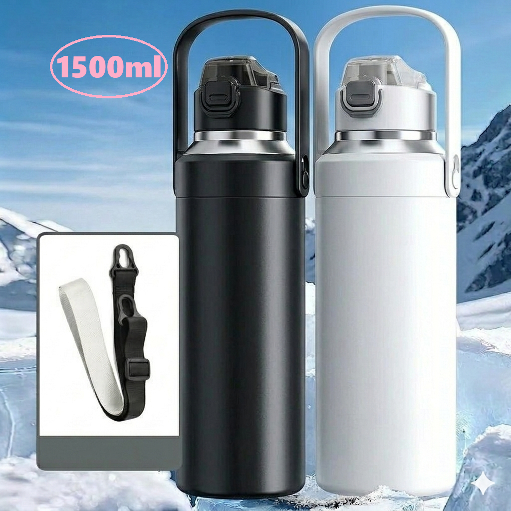 Bình Giữ Nhiệt 1500ml Có Ống Hút Giữ Nhiệt 24H Cao Cấp, Bình Giữ Nhiệt Inox 316 An