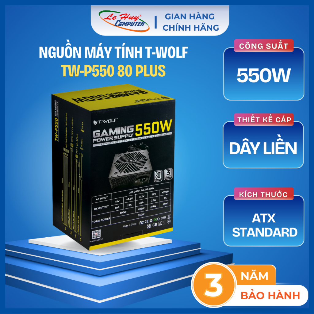 Nguồn T-WOLF TW-P550 /TW-P650/ TW-P750G 80 Plus - Hàng Chính Hãng