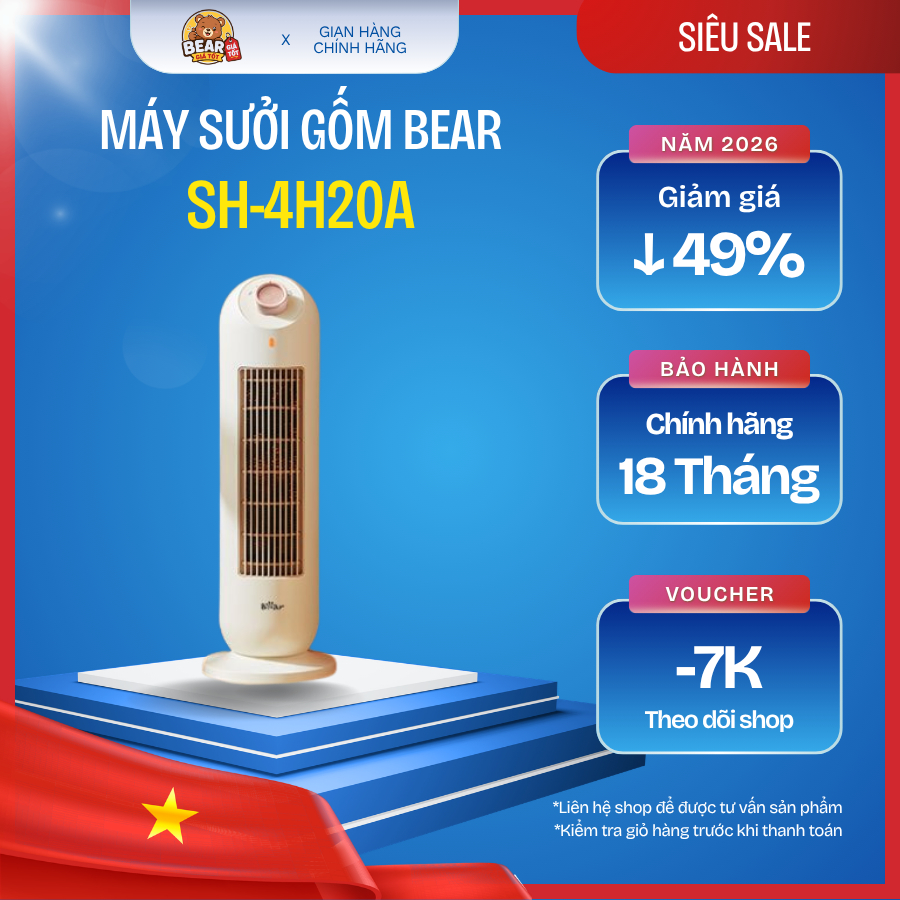 Máy Sưởi Gốm Bear SH-4H20A Mini Sưởi Ấm Nhanh An Toàn Tiết Kiệm Điện Bảo Hành 18 Tháng