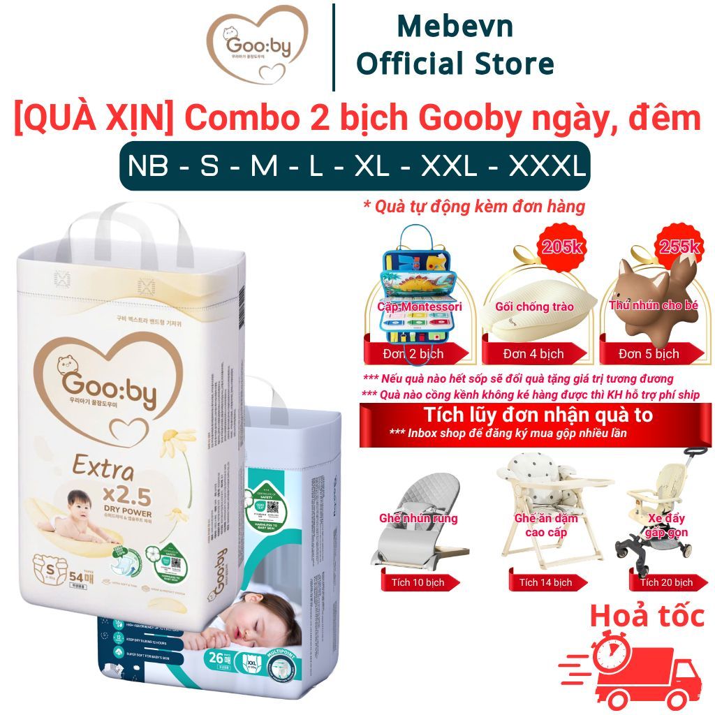 [FBS - QUÀ XỊN] Combo 2 bịch bỉm Gooby chính hãng Extra/Premium siêu thấm hút, chống tràn hiệu quả