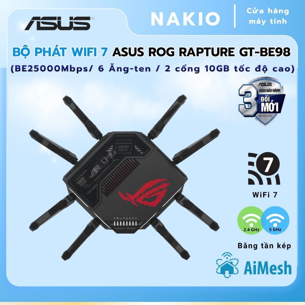 Bộ phát WiFi băng tần kép chuẩn WiFi 7 Asus GT-BE98 - Bảo hành chính hãng đổi mới trong 3 năm