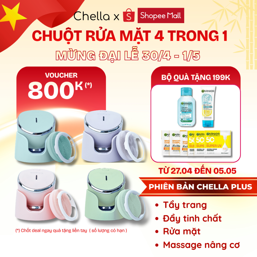 Chuột Rửa Mặt 4 trong 1 Chella  - Tích hợp Máy Tẩy Trang Nâng Cơ Đẩy Tinh Chất Trẻ Hóa - Bảo Hành 12