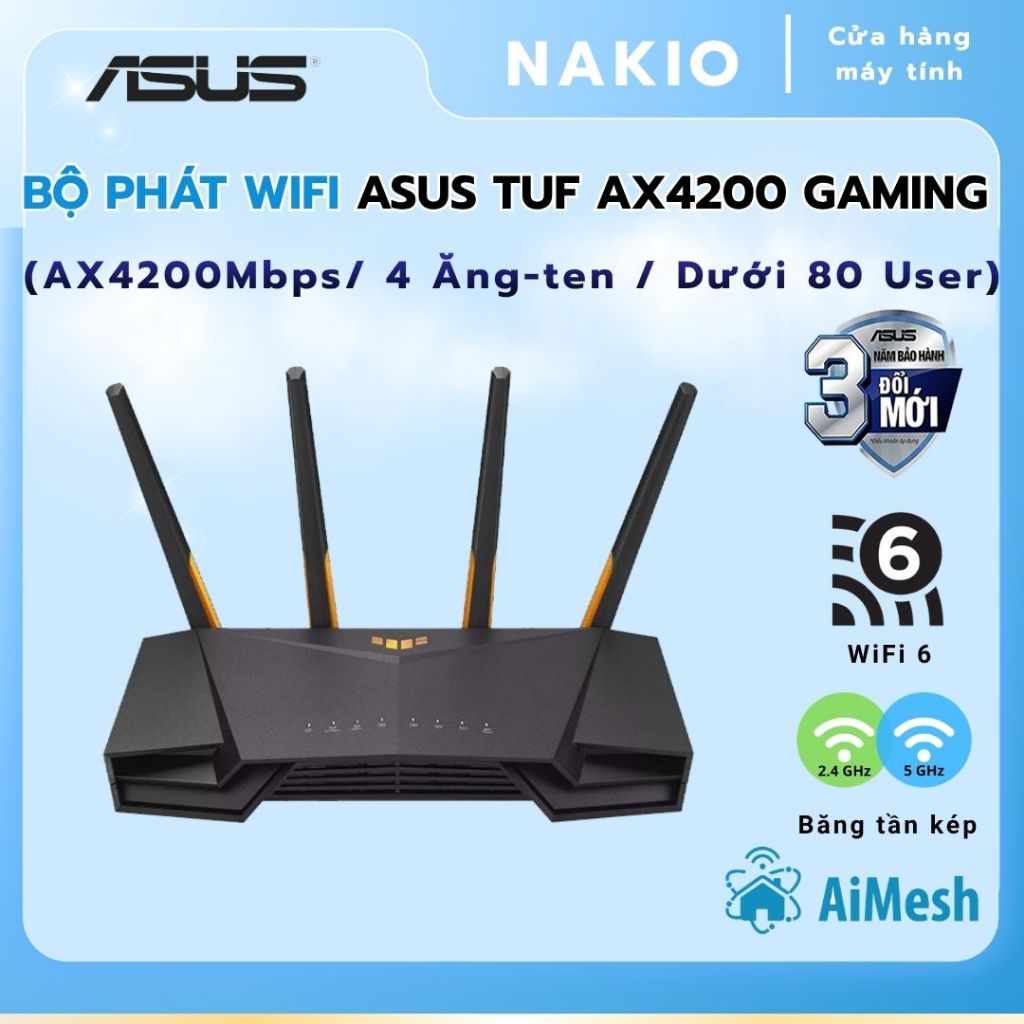 Router WiFi 6 băng tần kép Asus TUF Gaming AX4200 - Bảo hành chính hãng đổi mới trong 3 năm