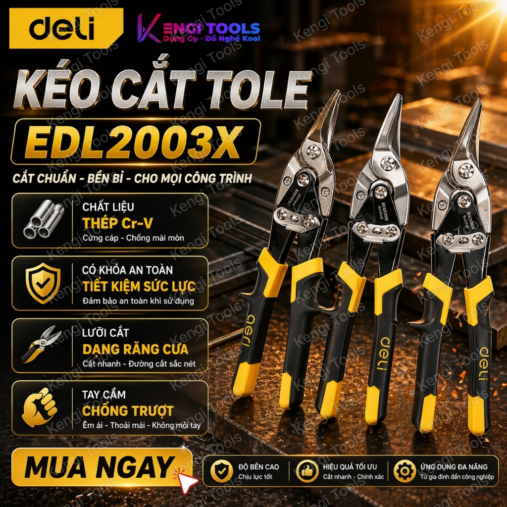 [Hàng Chính Hãng] Kéo Cắt Tôn Deli EDL20030 EDL20031 EDL20032 - Lưỡi Cắt Bằng Thép Cr-V