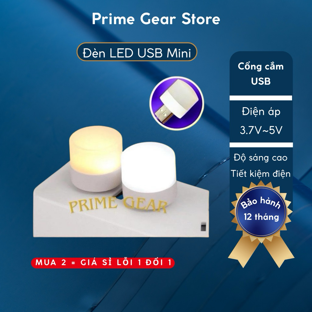[Mẫu mới 2026] Prime Gear Đèn LED Đèn ngủ Mini USB bảo vệ mắt đa năng - Đèn LED tiết kiệm Điện 3 màu