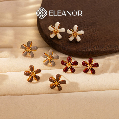 Bông tai nữ chuôi bạc 925 Eleanor Accessories hình hoa viền trơn phụ kiện trang sức khuyên tai 11795