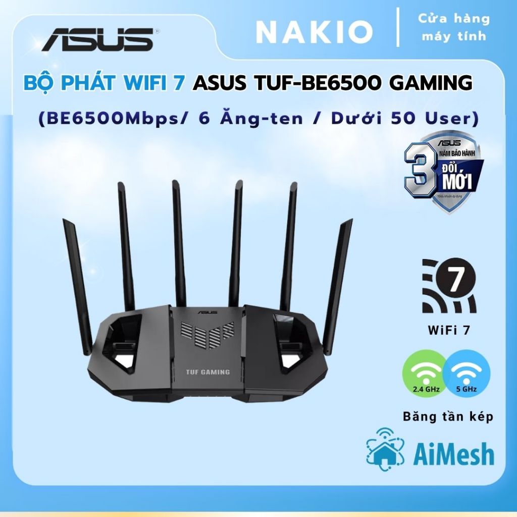 Bộ phát WiFi băng tần kép chuẩn WiFi 7 Asus TUF-BE6500 - Bảo hành chính hãng đổi mới trong 3 năm