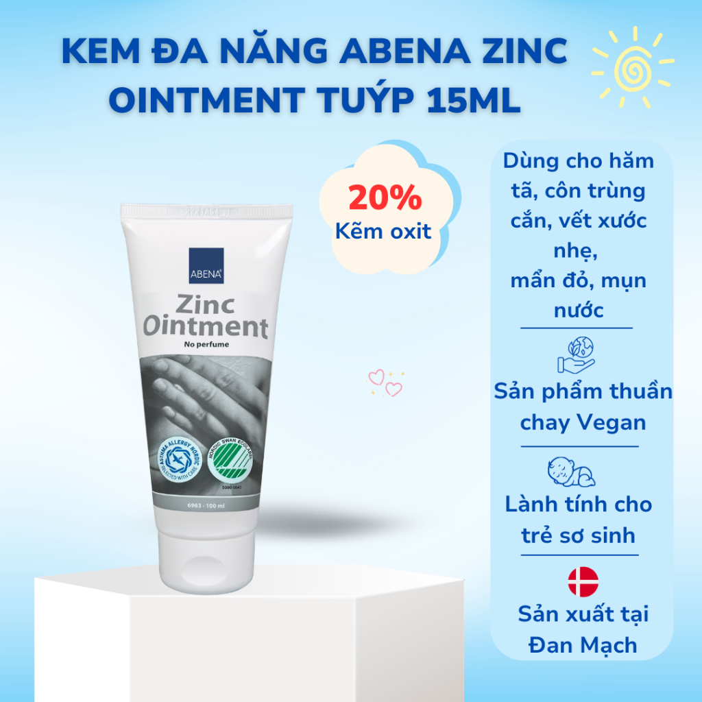 Kem Đa Năng Abena Zinc Ointment Chứa 20% Zinc Oxide - Hỗ Trợ Hăm Tã, Dịu Da, Phục Hồi Da Nhạy Cảm - 