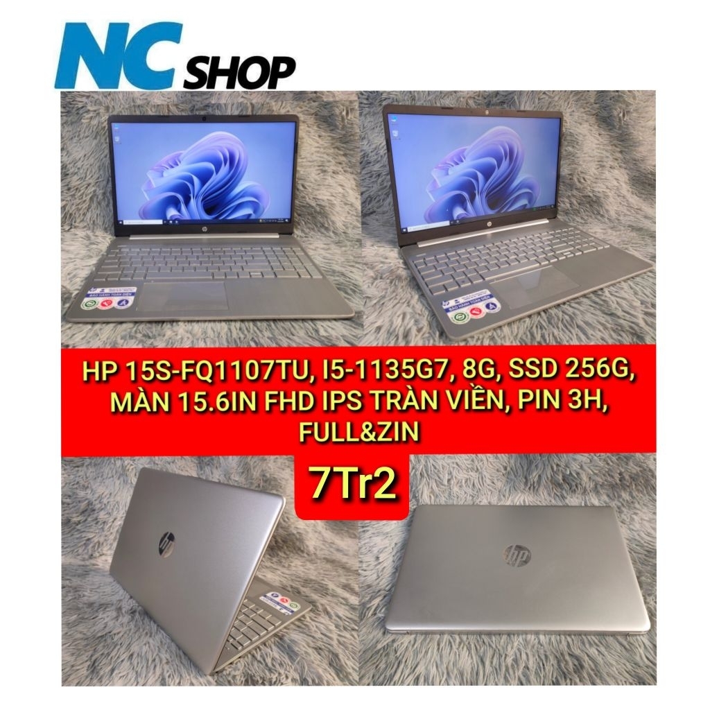 LAPTOP HP 15S-FQ1107TU, I5-1135G7, 8G, SSD 256G, MÀN 15.6IN FHD IPS TRÀN VIỀN, PIN 3H, FULL&ZIN