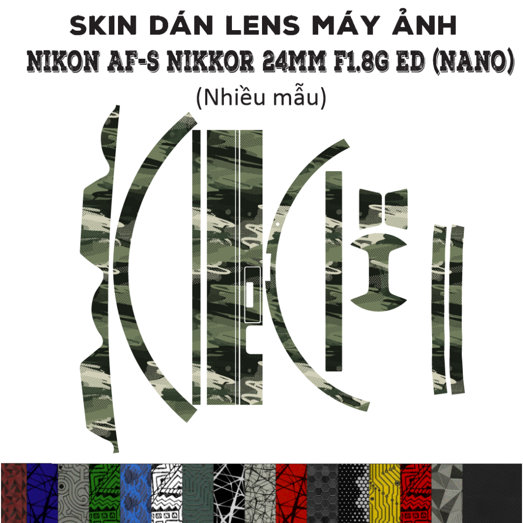 Skin dán Lens Nikon AF-S 24mm f1.8G ED (Nano) (Nhiều mẫu) | Decal Film 3M dán bảo vệ ống kính máy ản