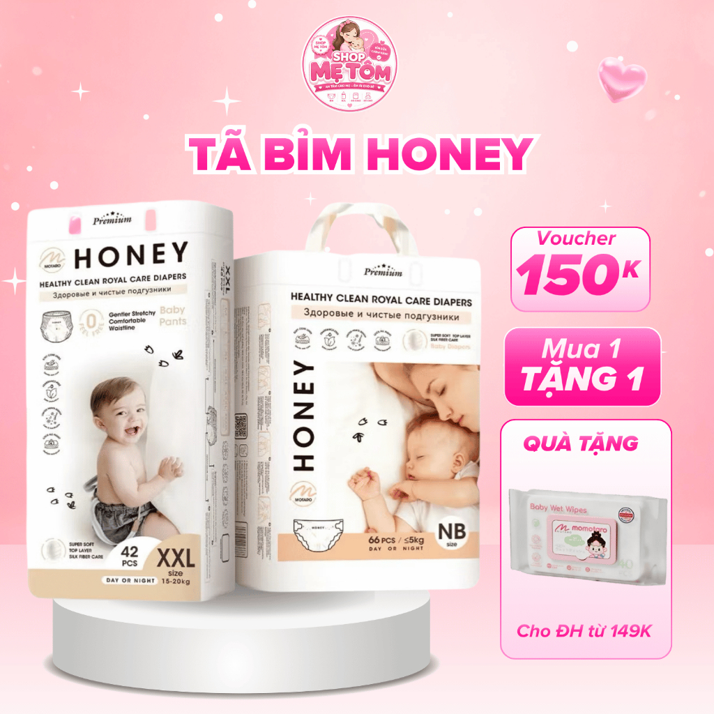 Tã Bỉm Dán Quần Honey Premium 2025 Cao Cấp Mới Nhất Cho Bé đủ size từ NB-4XL