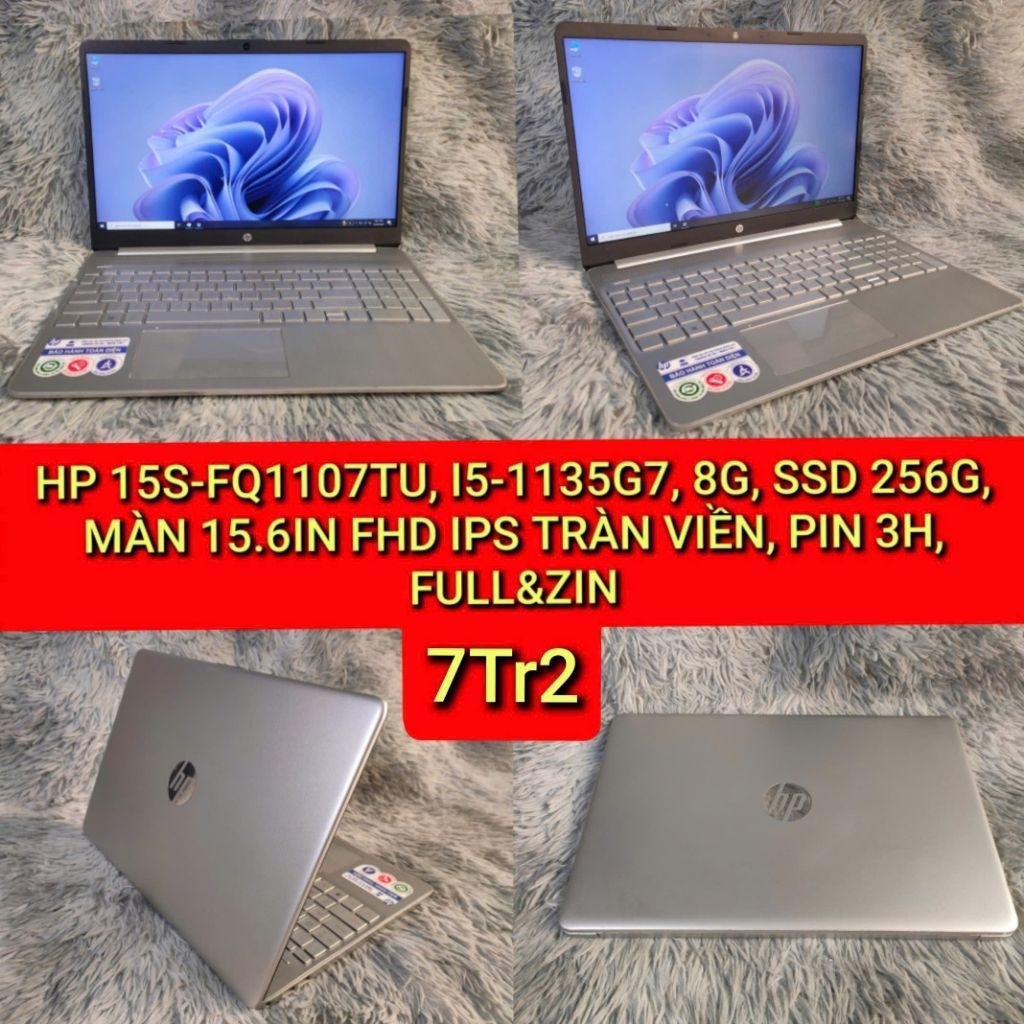 LAPTOP HP 15S-FQ1107TU, I5-1135G7, 8G, SSD 256G, MÀN 15.6IN FHD IPS TRÀN VIỀN, PIN 3H, FULL&ZIN