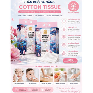 Khăn Lau Mặt Khô Đa Năng Cotton 100% Dùng 1 Lần, Giấy Lau Mặt Dạng Rút Cotton Tissue, Túi 170 Tờ Tiện Lợi