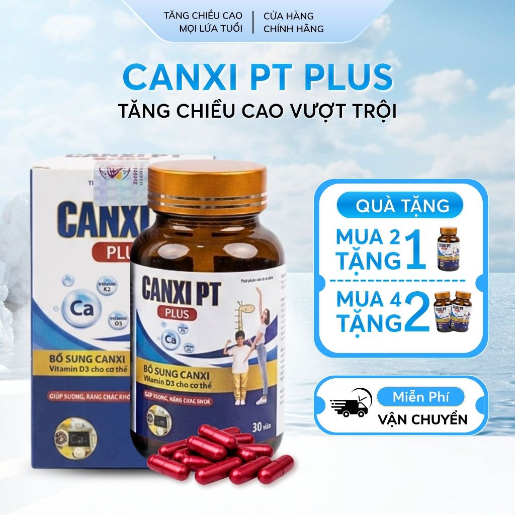 Tăng Chiều Cao Cho Mọi Lứa Tuổi - Viên uống Canxi PT PLUS hộp 30 viên, nguyên liệu nhập khẩu từ Pháp