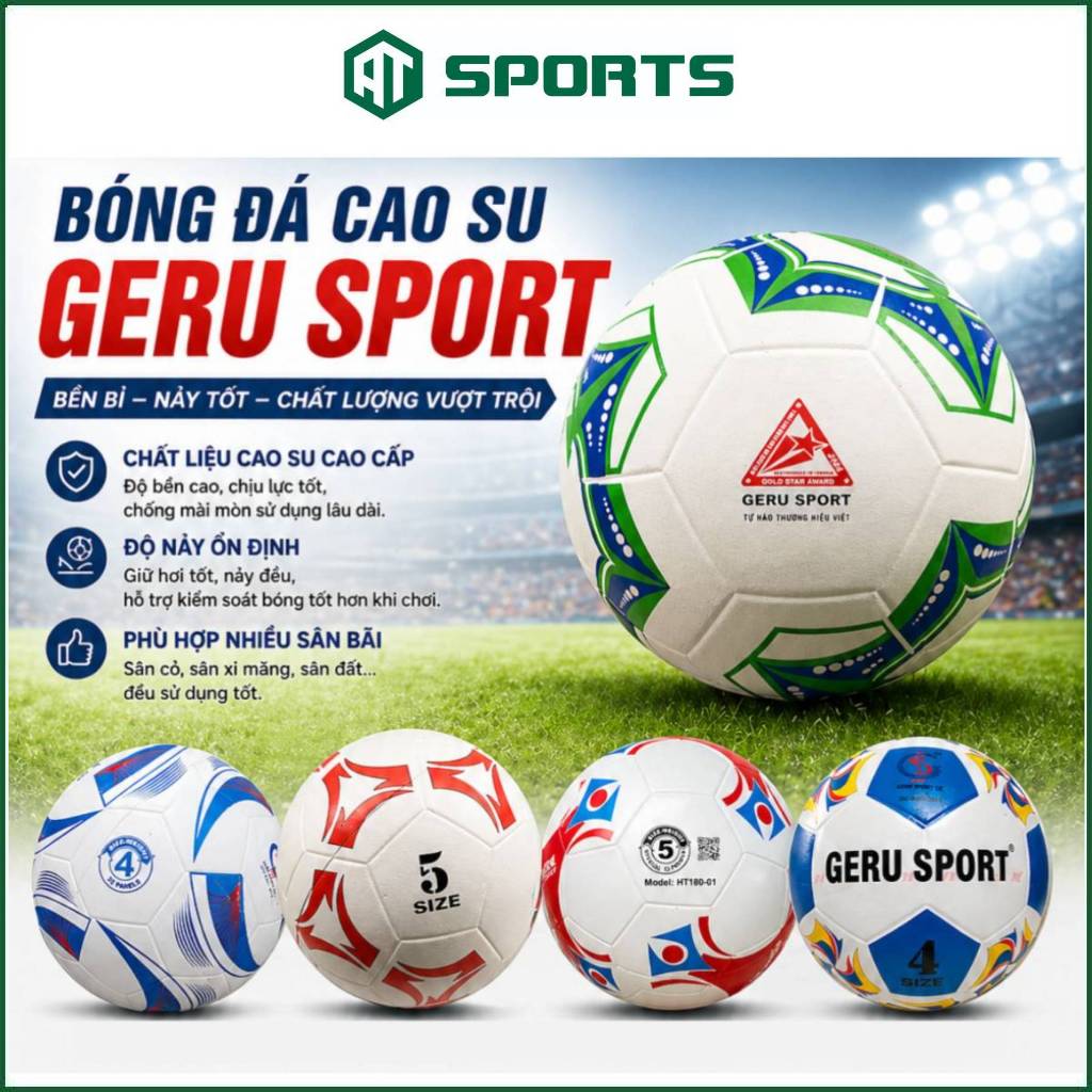 Quả Bóng Đá Cao Su Geru Sport Số 5 và Số 4 - Banh Đúc Tặng Kèm Lưới Đựng Banh Và Kim Bơm