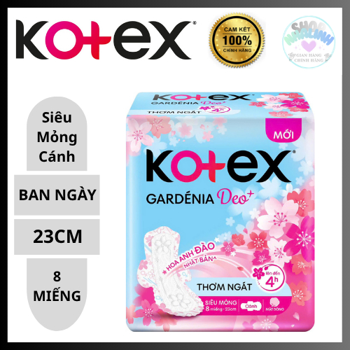 Băng vệ sinh ban ngày siêu mỏng cánh Kotex Gardenia Deo+ 23cm (8 miếng)