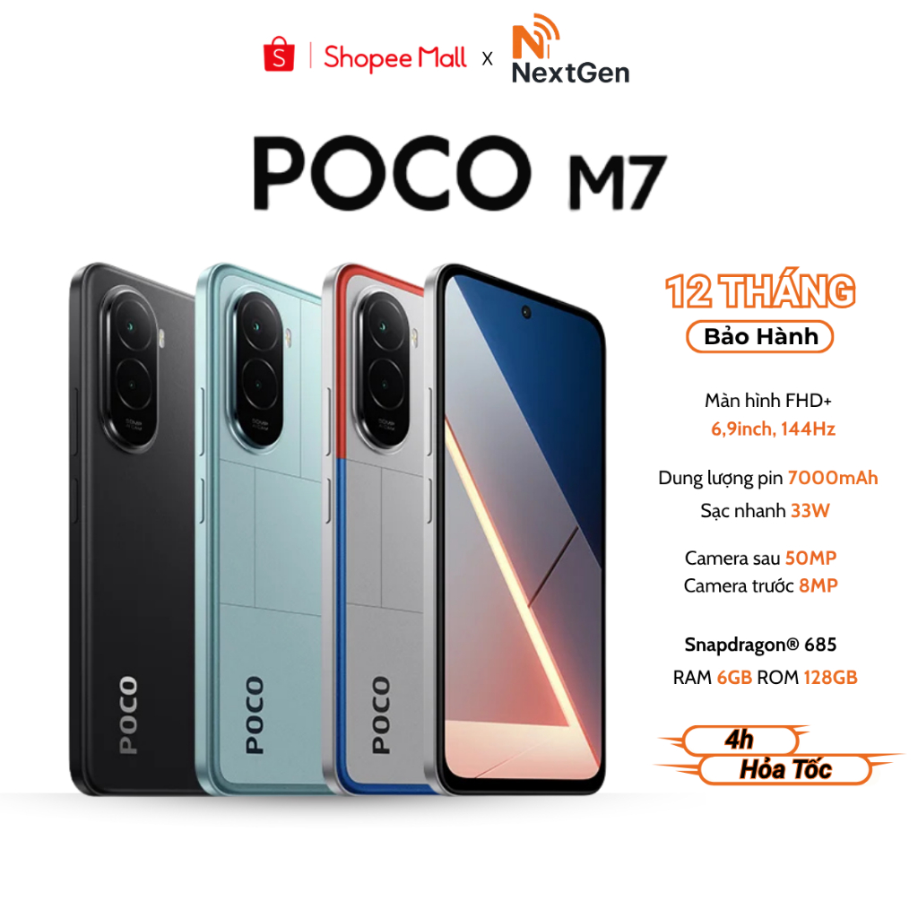 Điện thoại Xiaomi POCO M7 (6GB + 128GB) Pin 7000mAh - Bảo Hành Chính Hãng 12 Tháng