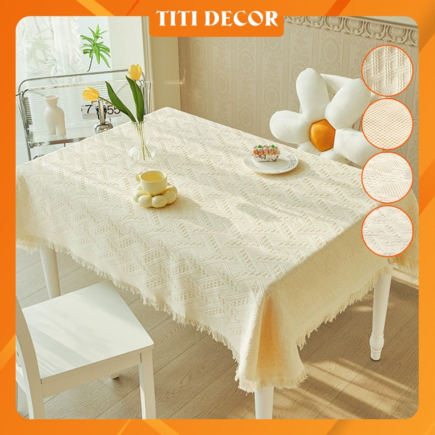 Khăn trải bàn decor, khăn trải bàn tròn, decor phòng ngủ, khăn ren trắng decor phòng khách