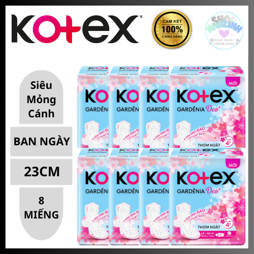 [8 gói]Băng vệ sinh ban ngày siêu mỏng cánh Kotex Gardenia Deo+ 23cm (8 miếng)