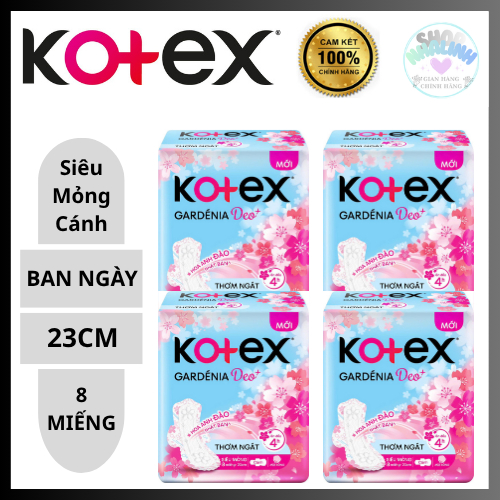 [4 gói]Băng vệ sinh ban ngày siêu mỏng cánh Kotex Gardenia Deo+ 23cm (8 miếng)