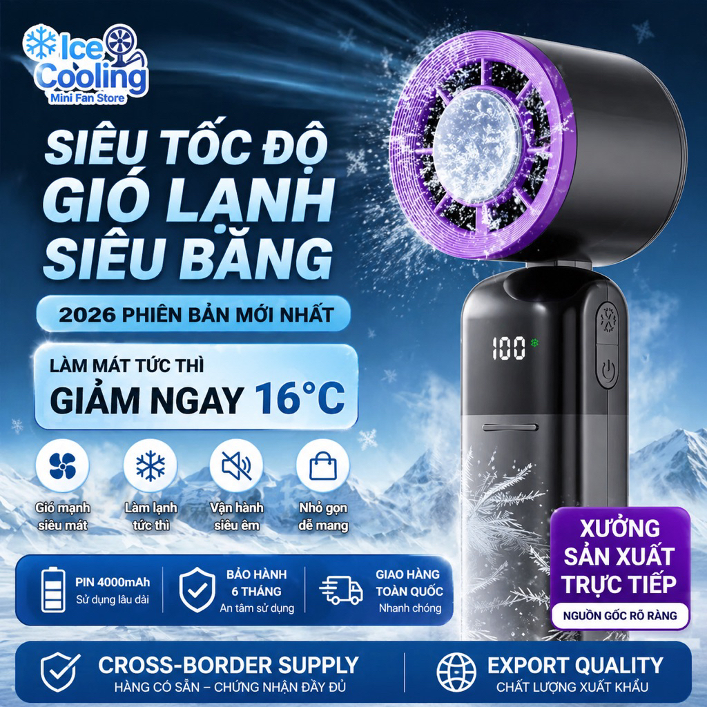 Quạt cầm tay mini pin 4000mAh có Sò Lạnh