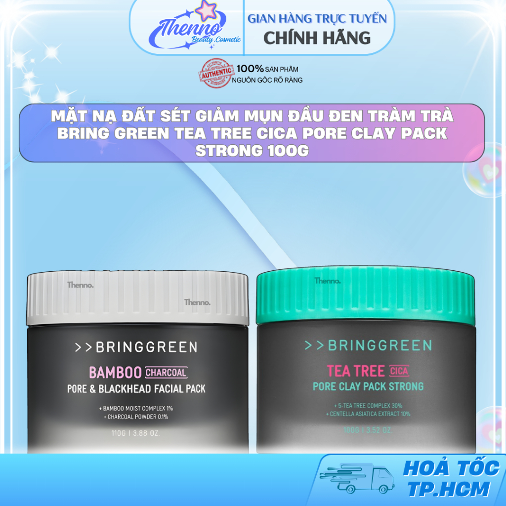 Mặt Nạ Đất Sét Giảm Mụn Đầu Đen Tràm Trà Bring Green Tea Tree Cica Pore Clay Pack Strong 100g Hàn Qu