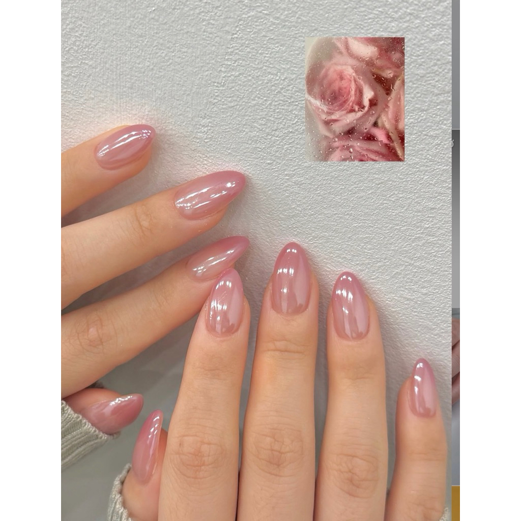 Nailbox thiết kế ombre hồng tráng gương trong suốt