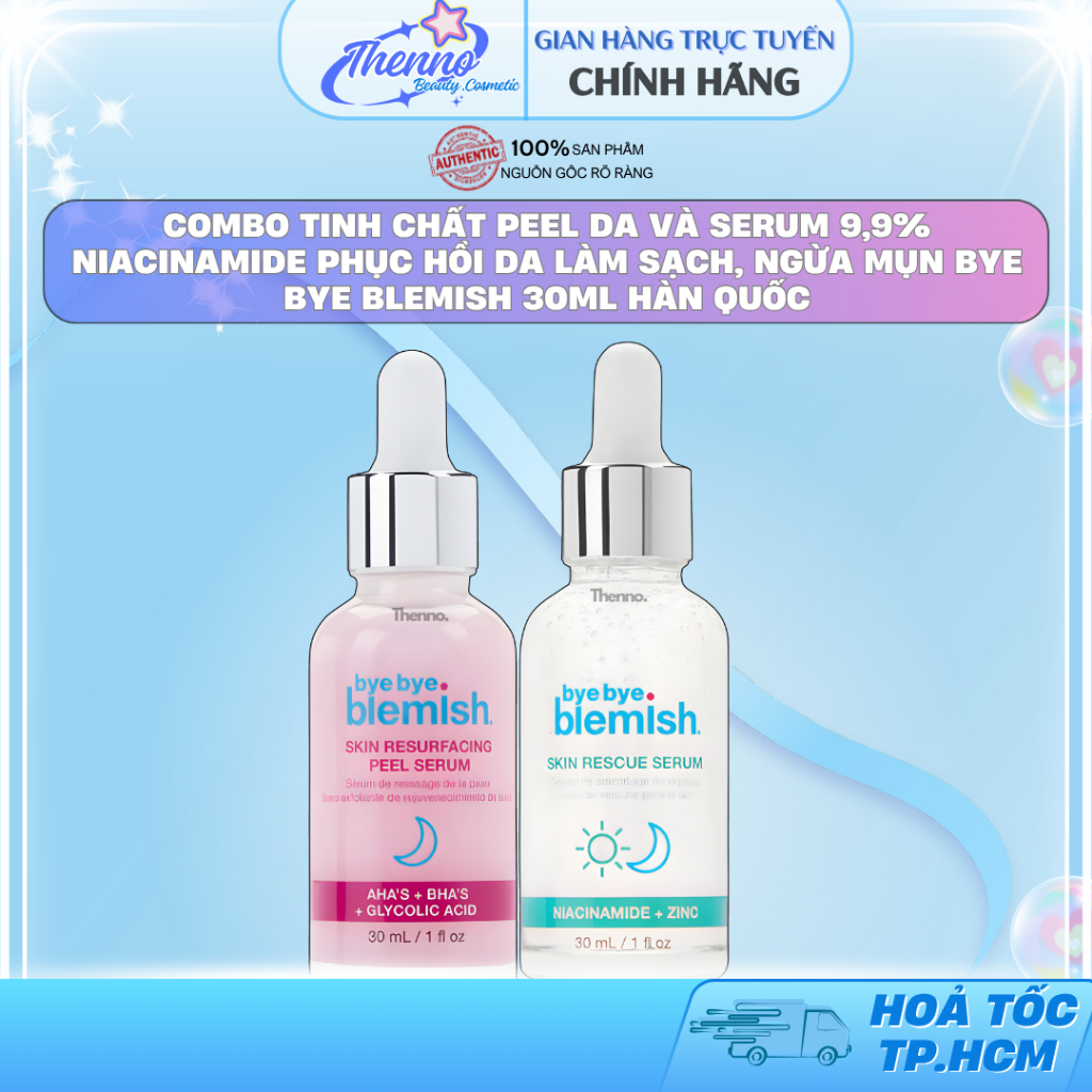 Combo Tinh Chất Peel Da và Serum 9,9% Niacinamide Phục Hồi Da Làm Sạch, Ngừa Mụn Bye Bye Blemish 30m