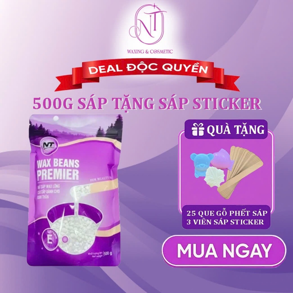 500gr Sáp Wax Lông Premier, Sáp Wax Lông Nóng Siêu Bám Lông Cao Cấp NT Waxing